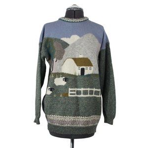 Vintage Jumper women's wool angora knit cottage farm animal pullover sweater